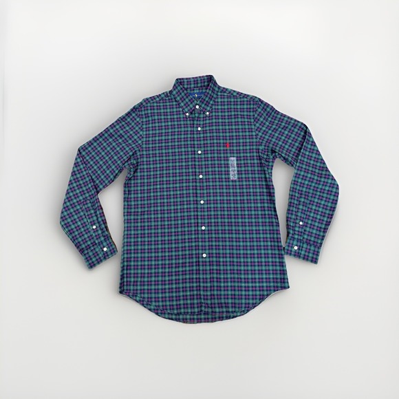 Ralph Lauren Men Green Red Plaid Button Down Polo Long Sleeve Casual NWT Size M